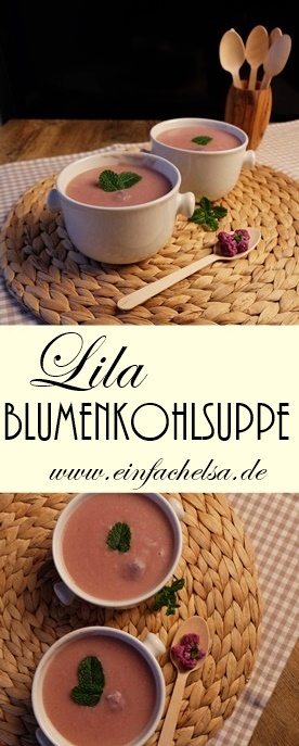 Lila Blumenkohlsuppe mit Kokosmilch und Muskat
