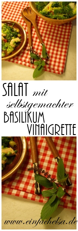 Salat Dressing mit Basilikum und Thymian, frischen Kräutern und Öl - Salat mit selbst gemachtem Dressing und Hähnchenbrust - Basilikum Vinaigrette.Rezept
